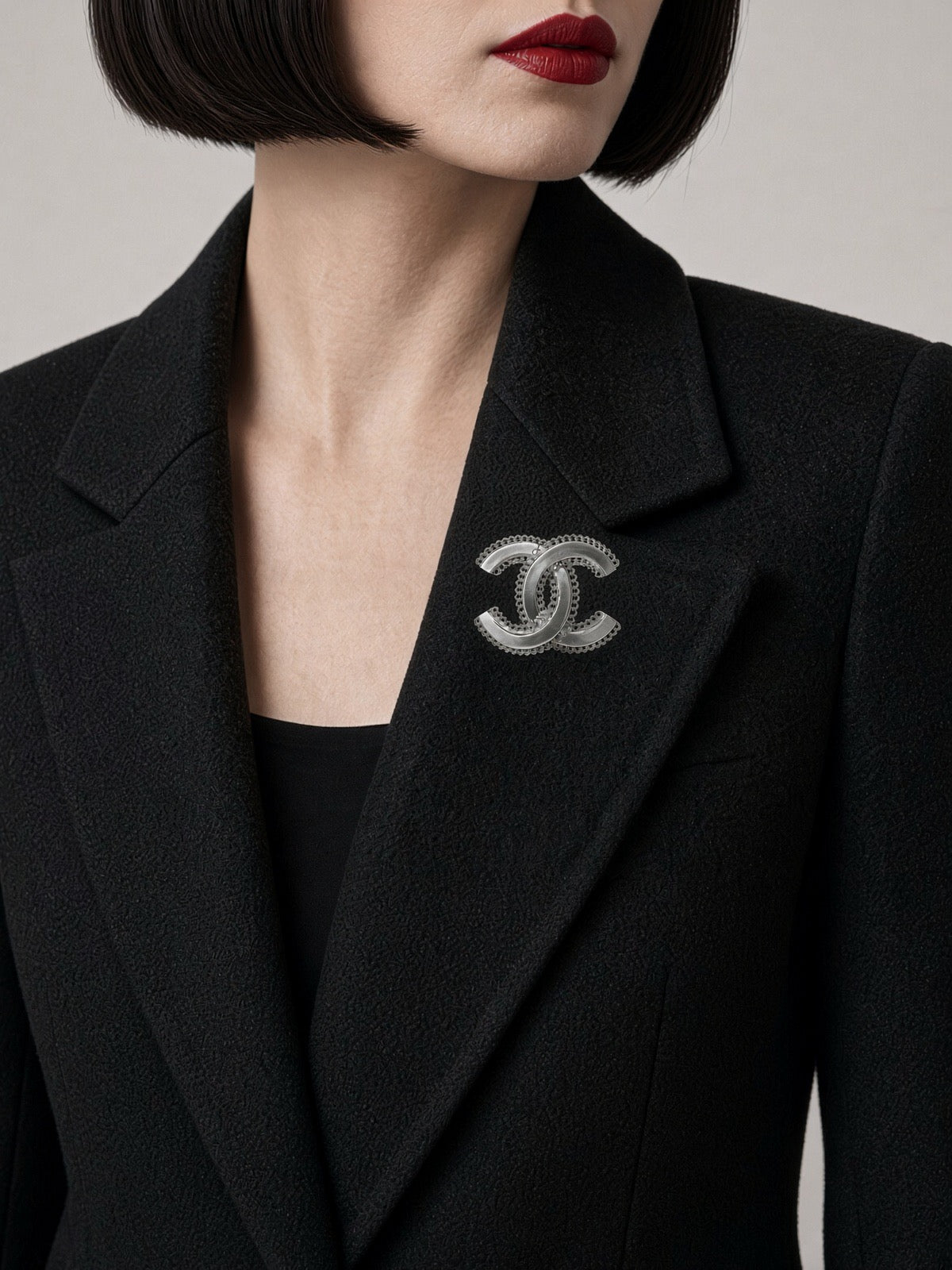 Chanel Silver-Tone Interlocking CC Filigree Brooch, B16, Made in Italy