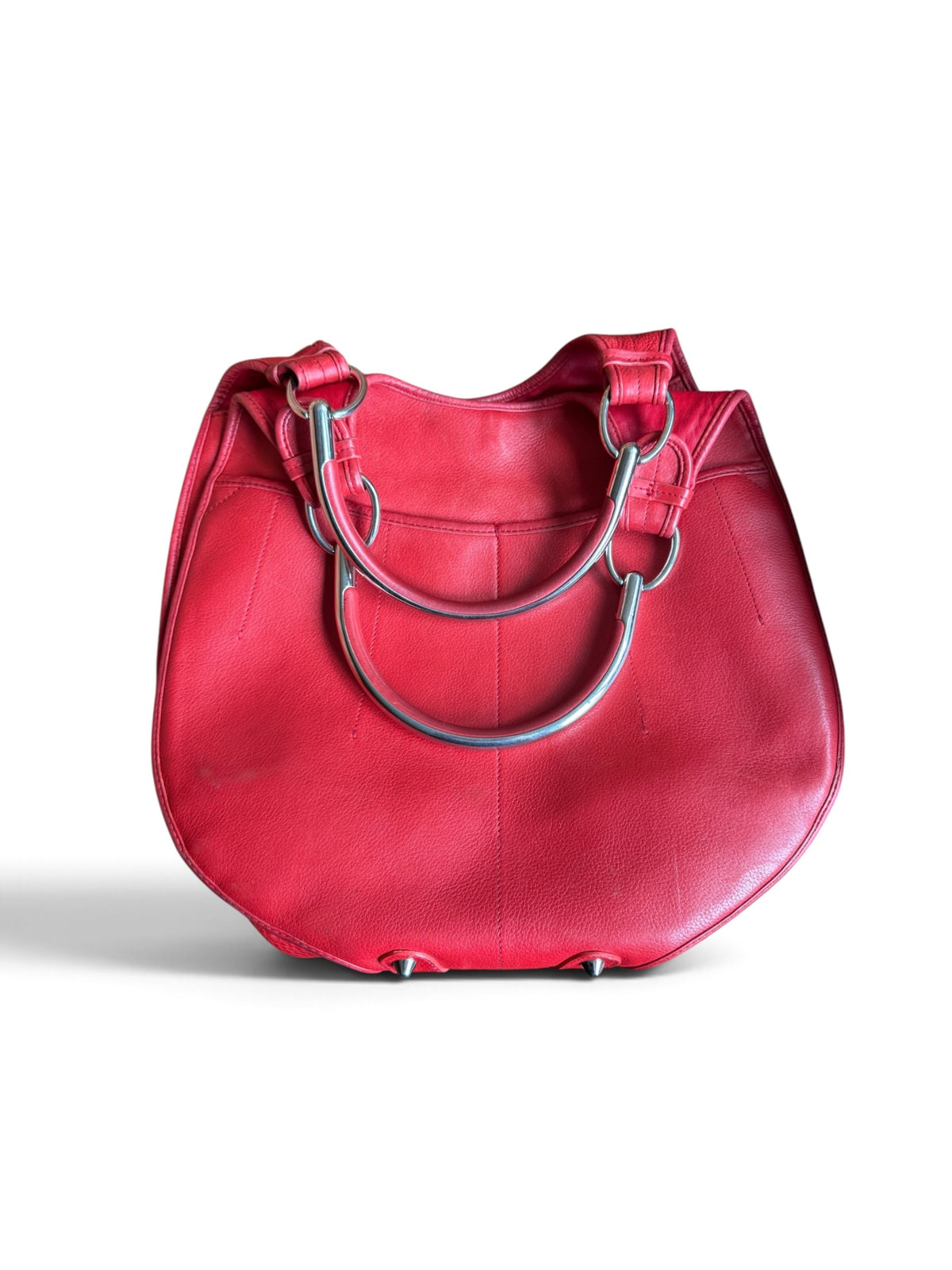 Christian Dior Vintage Red Leather Hobo Handbag with Silver Ring Handles – Made in Italy (2008) + Authenticity Card
