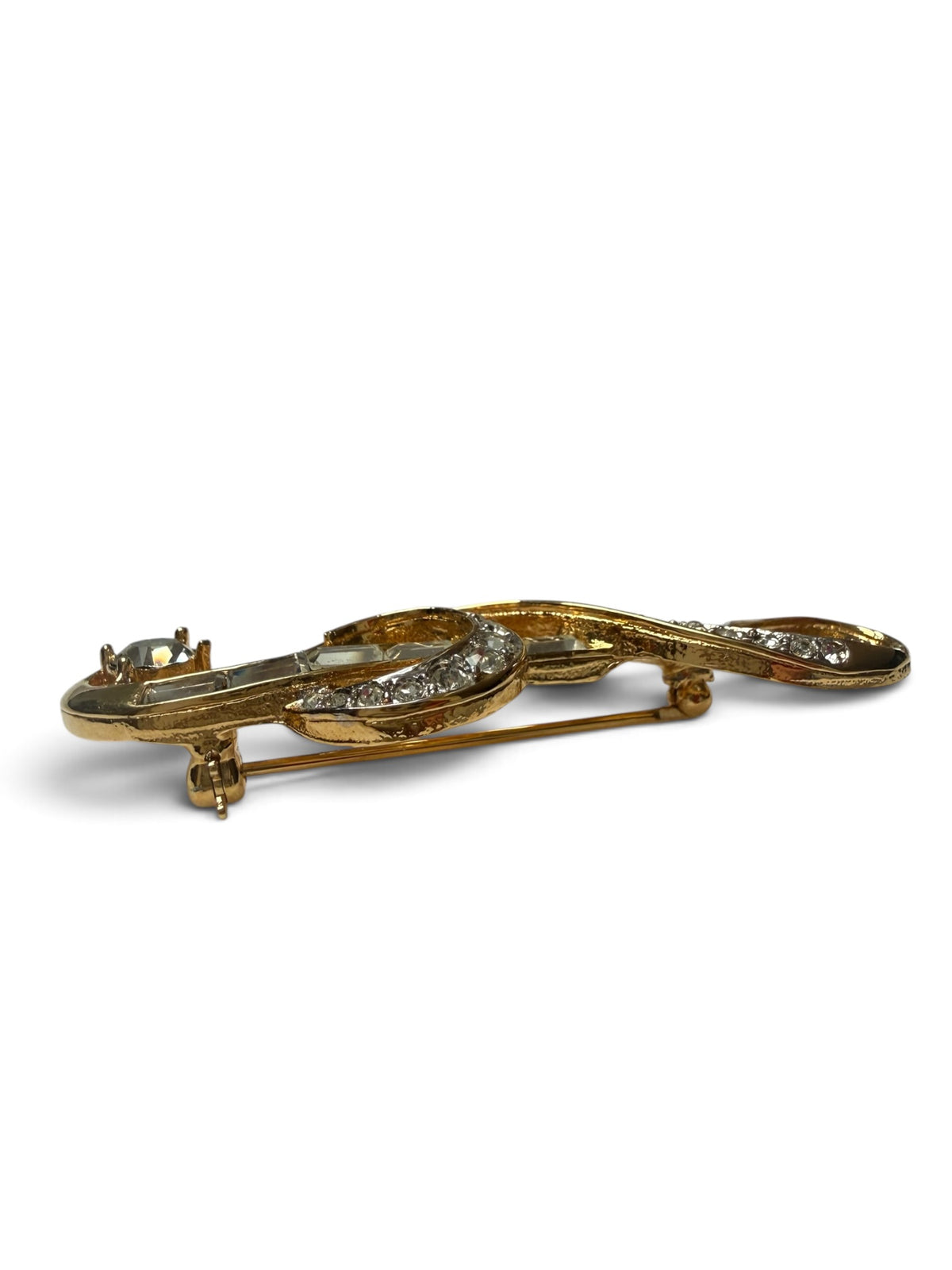 Vintage D’Orlan Treble Clef Brooch | Signed Gold Tone Crystal Music Pin