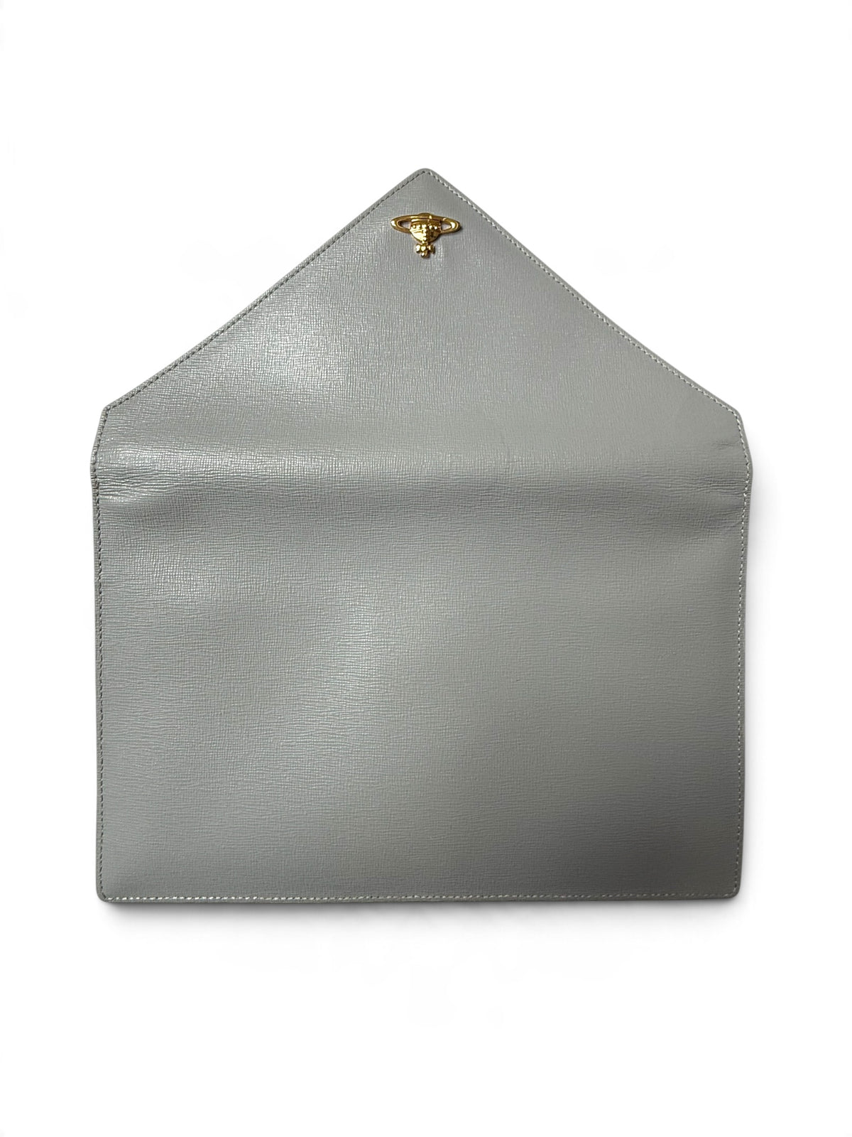 Vivienne Westwood Grey Saffiano Leather Envelope Clutch with Gold Orb