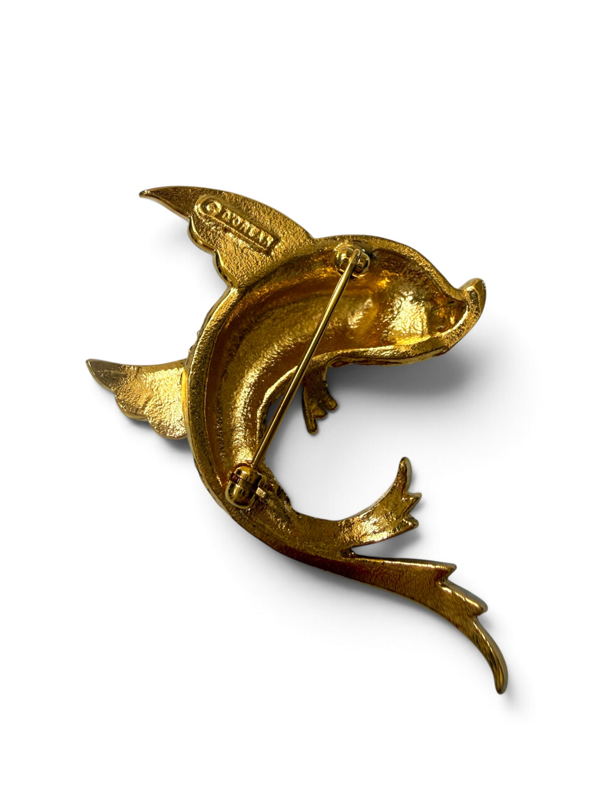 Vintage D’Orlan Gold-Tone Enamel Fish Brooch with Swarovski Crystals