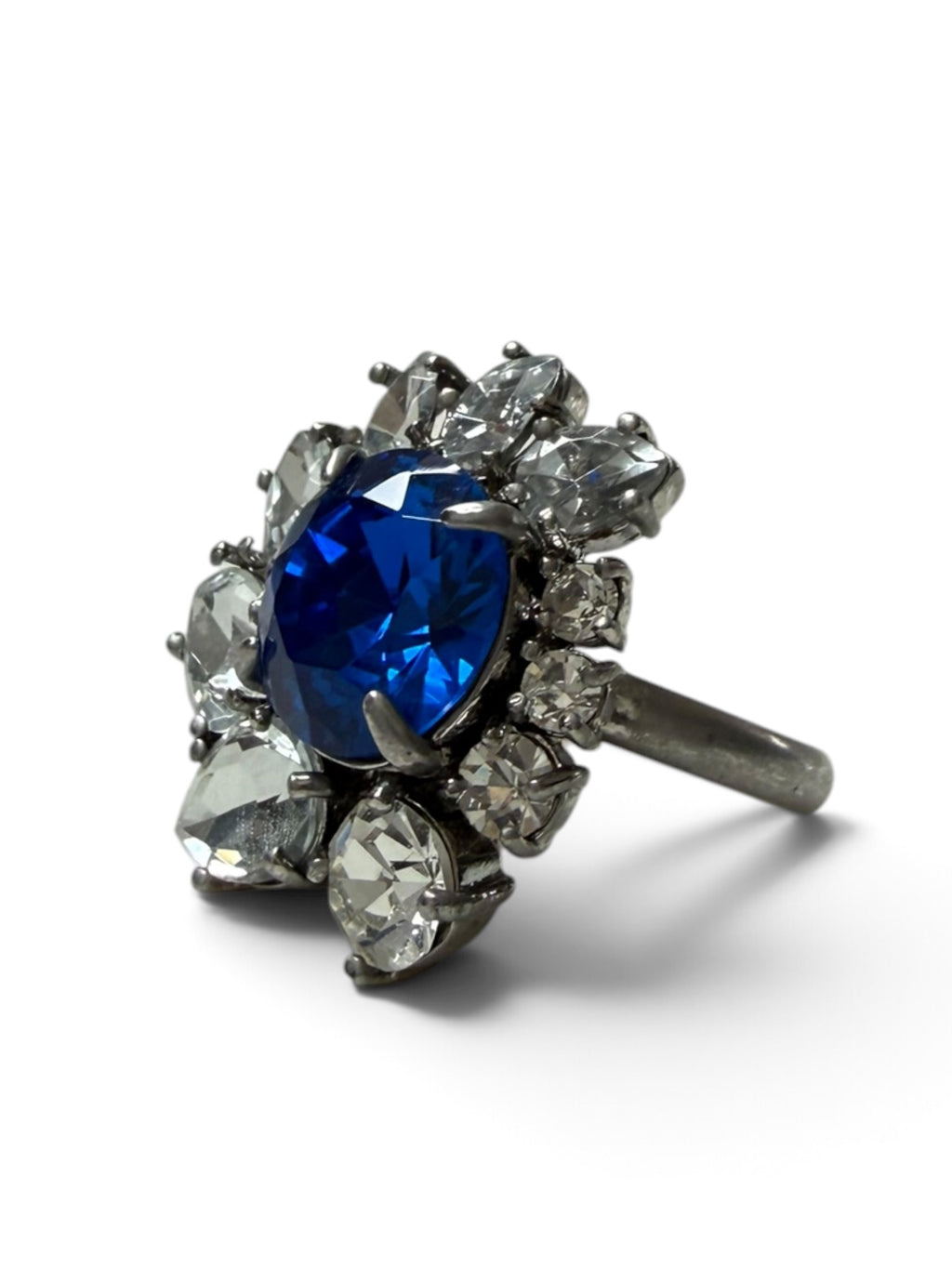 Juicy Couture Royal Blue Crystal Cluster Cocktail Ring – Silver-Tone Clear Marquise Statement Ring