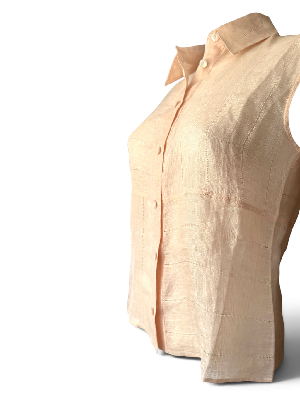 Chanel Sleeveless Linen Blouse – Soft Peach, Size 40 (Made in Italy, Circa 1999)