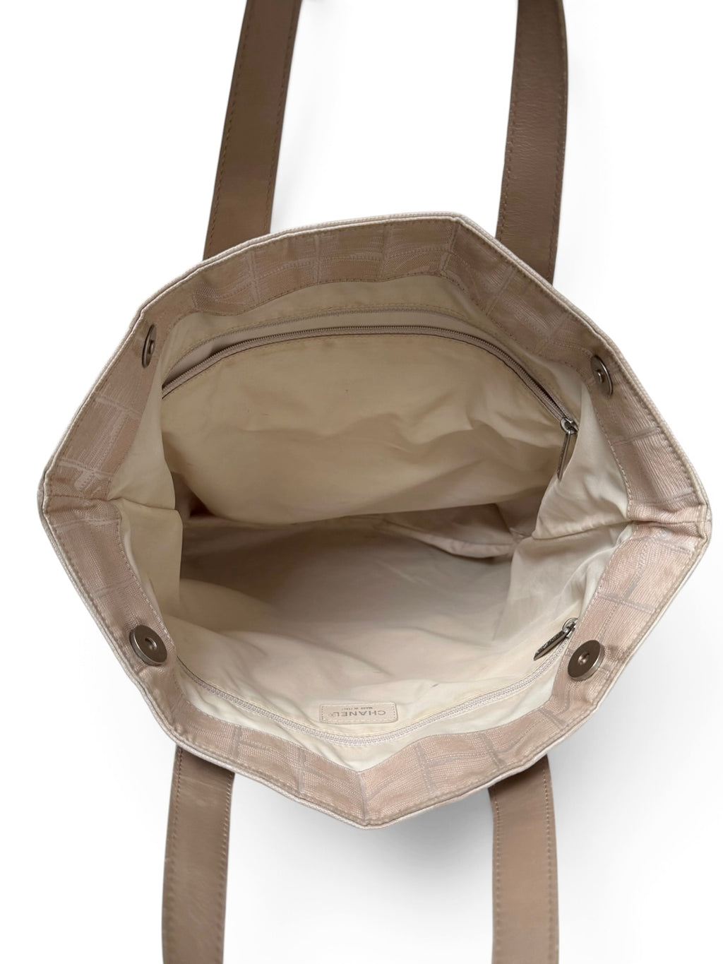 Chanel Beige Travel Line Nylon Tote Bag with Leather Handles