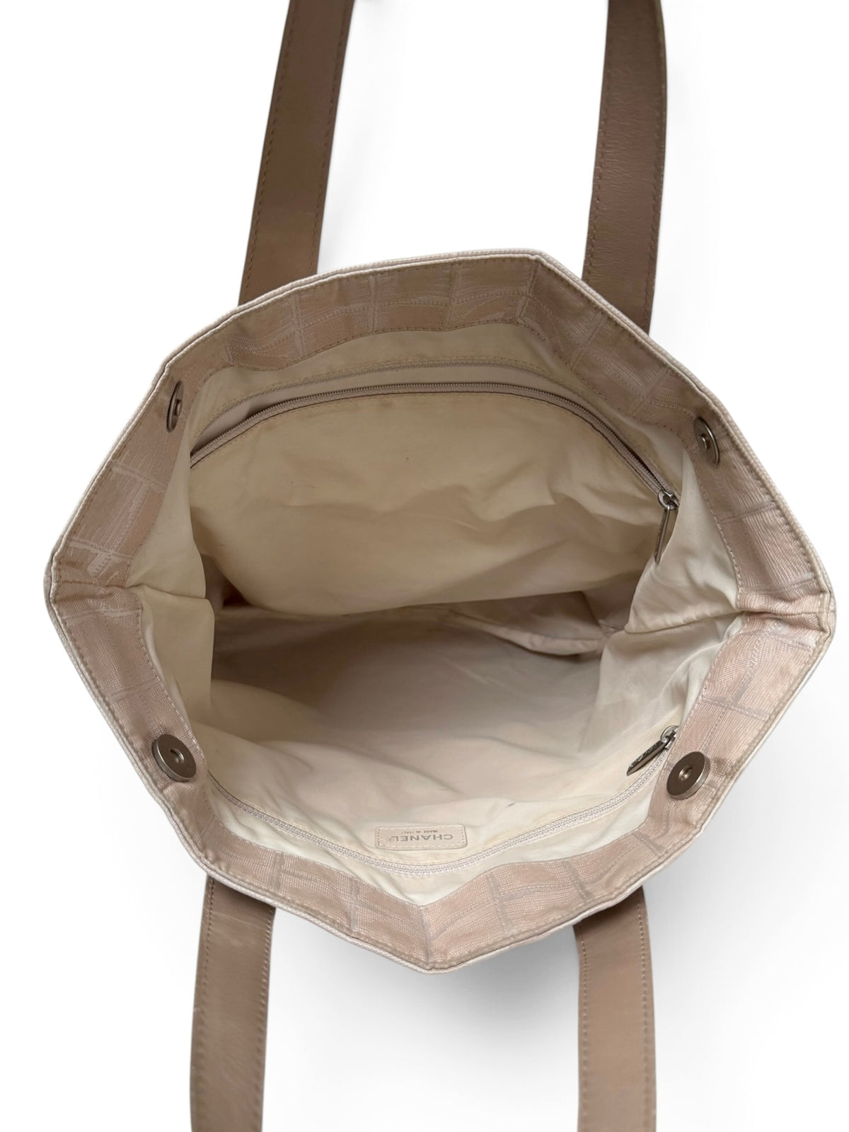 Chanel Beige Travel Line Nylon Tote Bag with Leather Handles