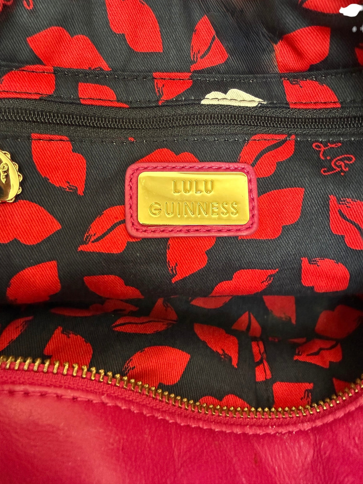 Lulu Guinness Fuchsia Quilted Leather Tote Bag with Signature Lips Lining