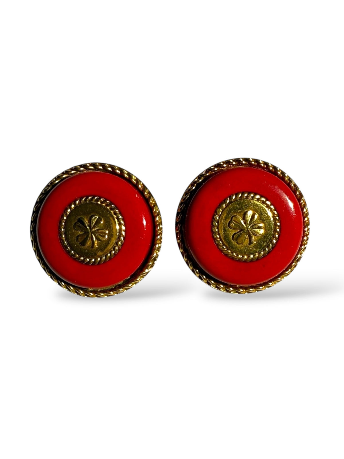 Chanel Large Four Leaf Clover Red Resin Clip On Earrings