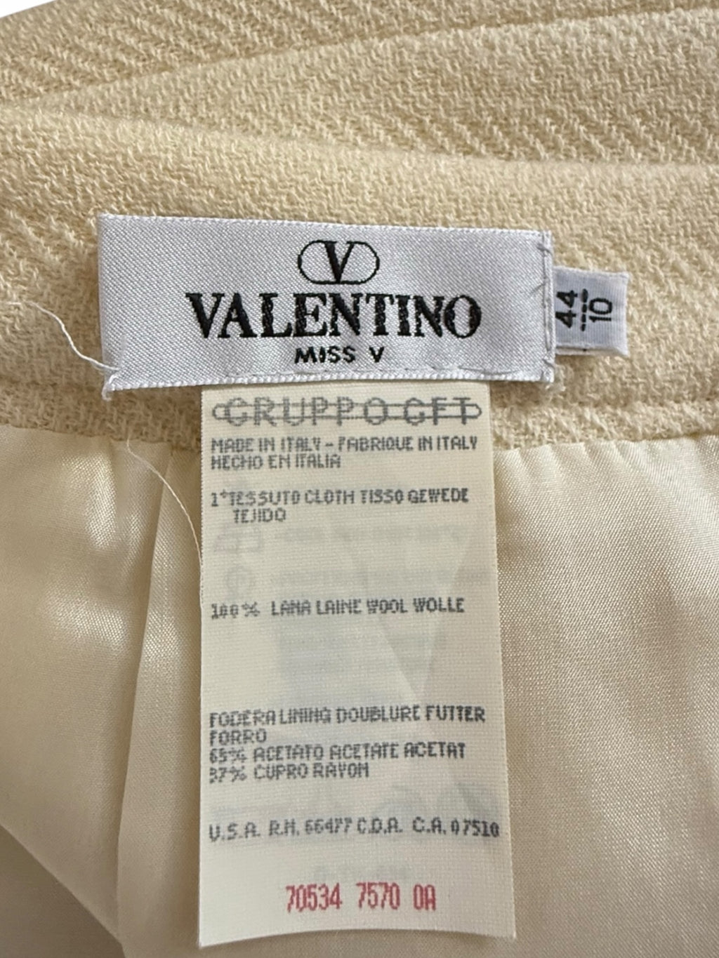 Valentino Miss V Cream Herringbone Skirt Suit, Size 44 / US 10