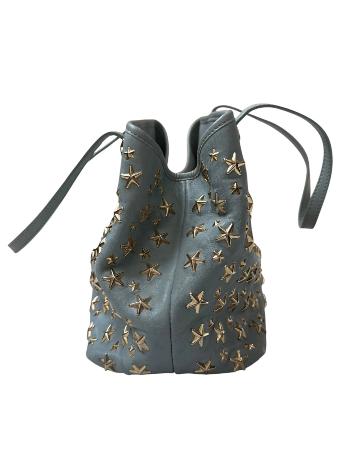 Jimmy Choo Sasha Powder Blue Leather Tote, Gold Star Studs, Made in Italy, circa 2016–2017