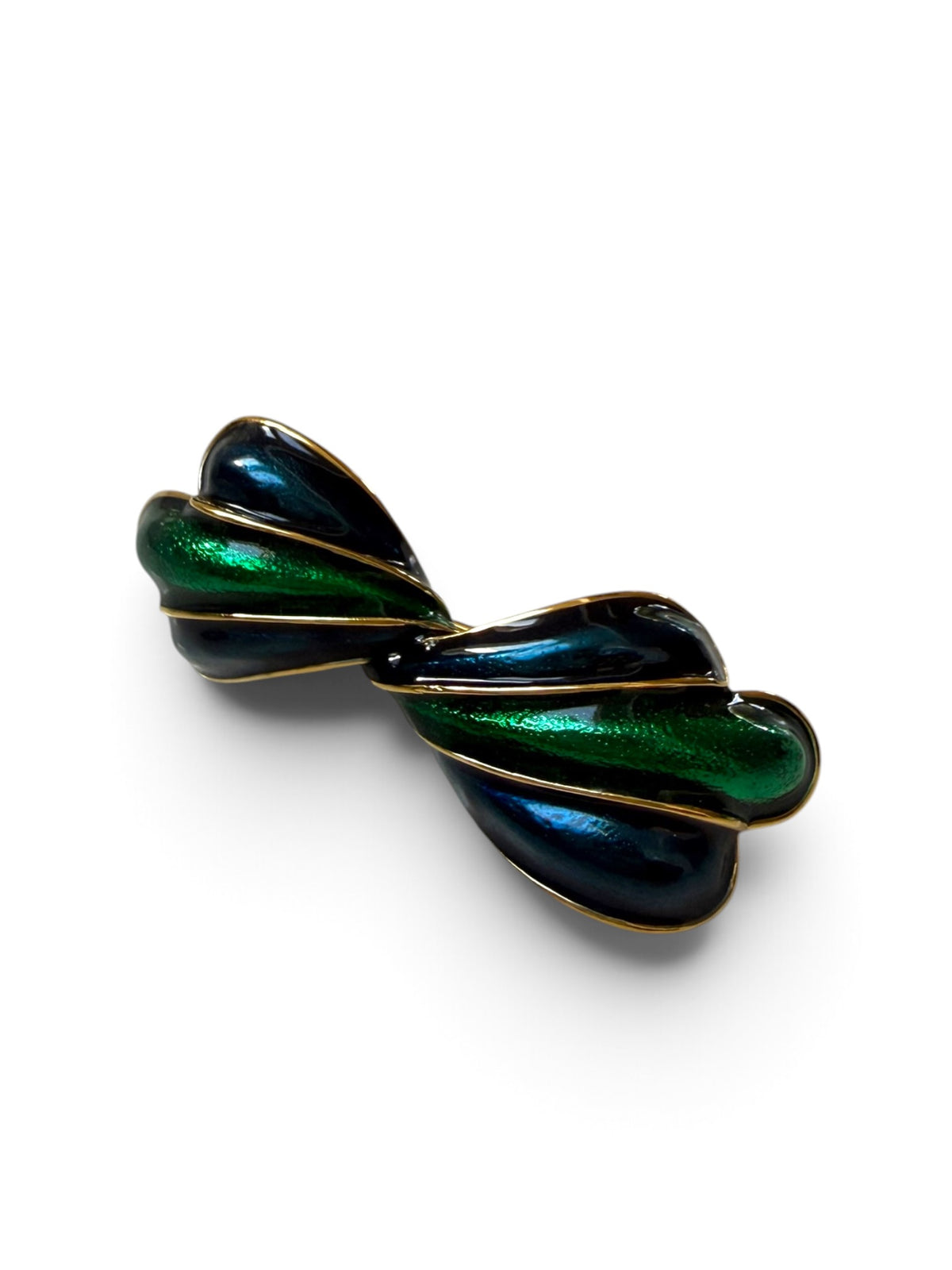 Vintage D’Orlan Signed Green & Blue Enamel Twisted Abstract Brooch