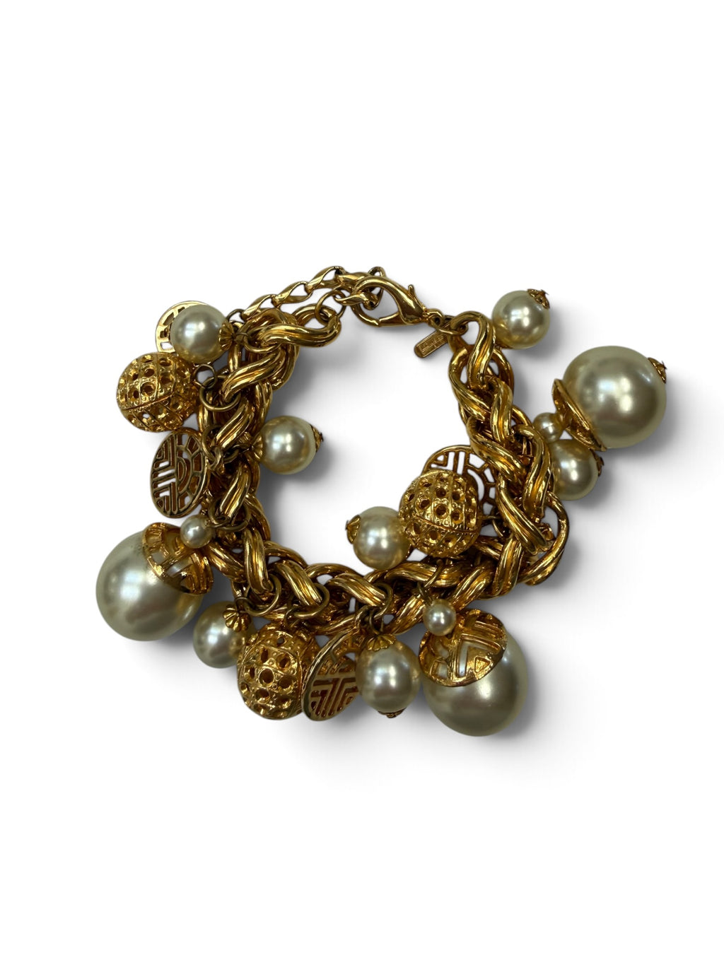Vintage Louis Féraud Bijoux Gold Pearl Charm Bracelet