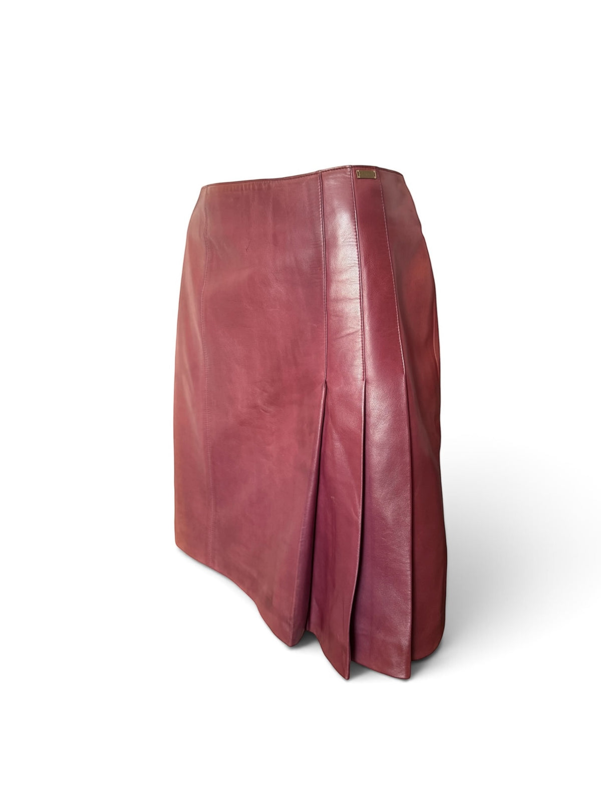 Chanel Bordeaux Leather Midi Skirt