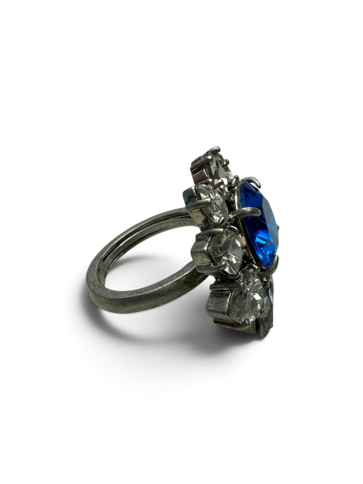 Juicy Couture Royal Blue Crystal Cluster Cocktail Ring – Silver-Tone Clear Marquise Statement Ring