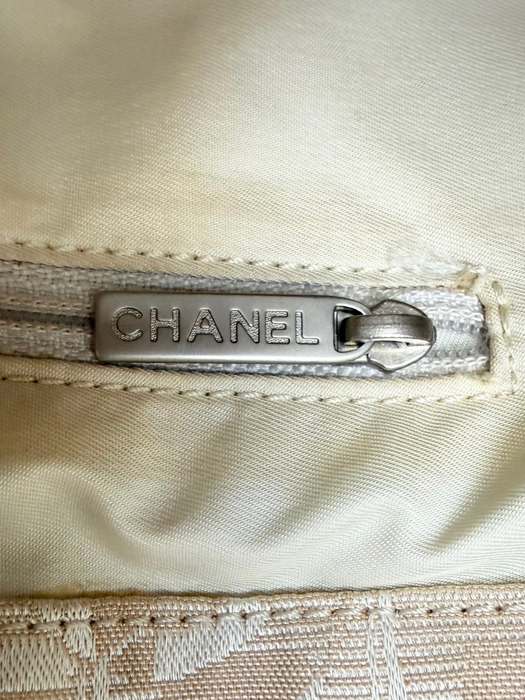 Chanel Beige Travel Line Nylon Tote Bag with Leather Handles