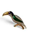 Vintage 1980s D’Orlan Signed 22ct Triple Gold-Plated Enamel & Swarovski Crystal Toucan Bird Brooch