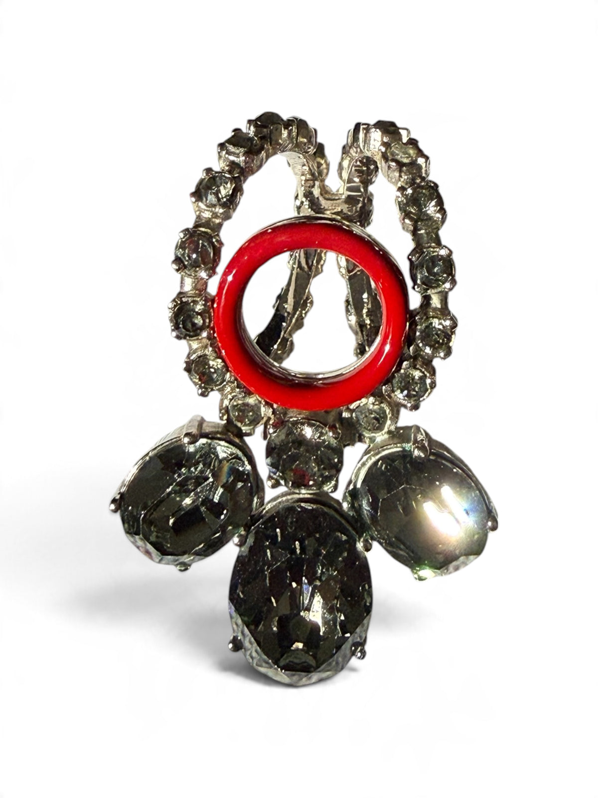 Vintage Christian Dior Red Enamel Crystal Cluster Statement Ring – Size N