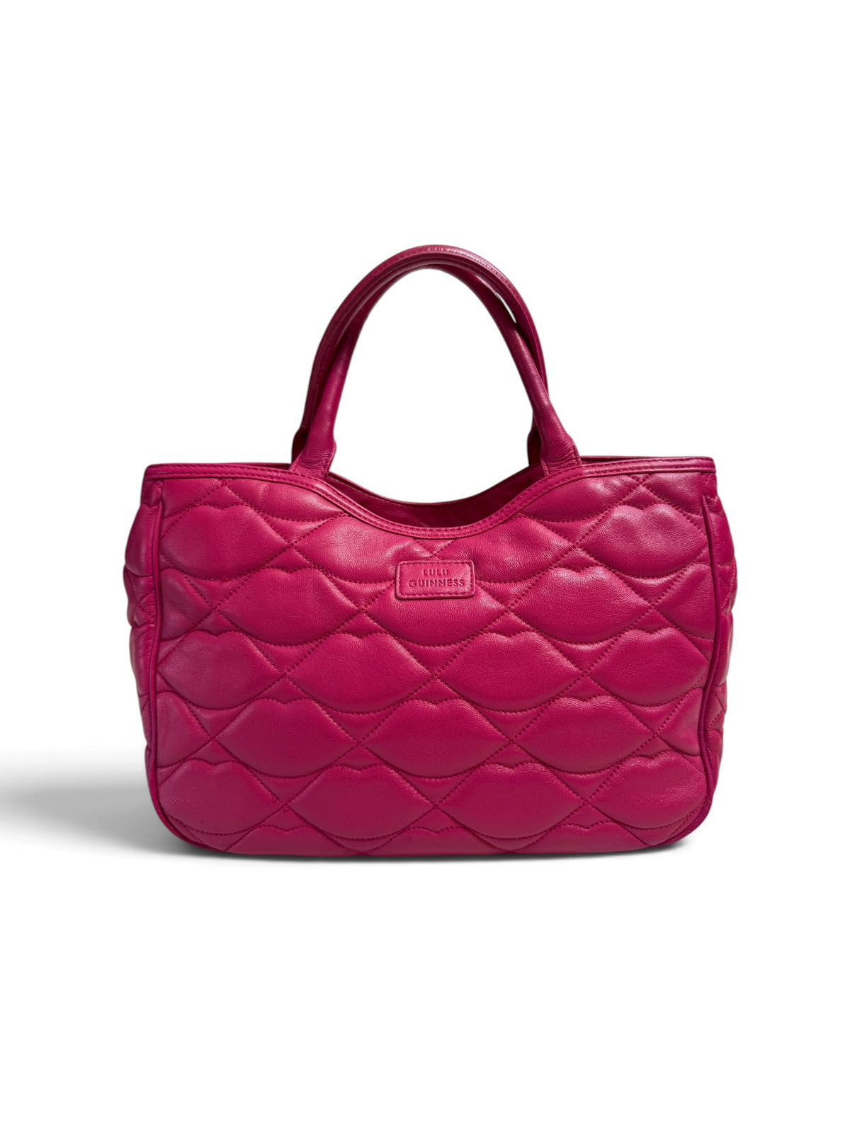 Lulu Guinness Fuchsia Quilted Leather Tote Bag with Signature Lips Lining