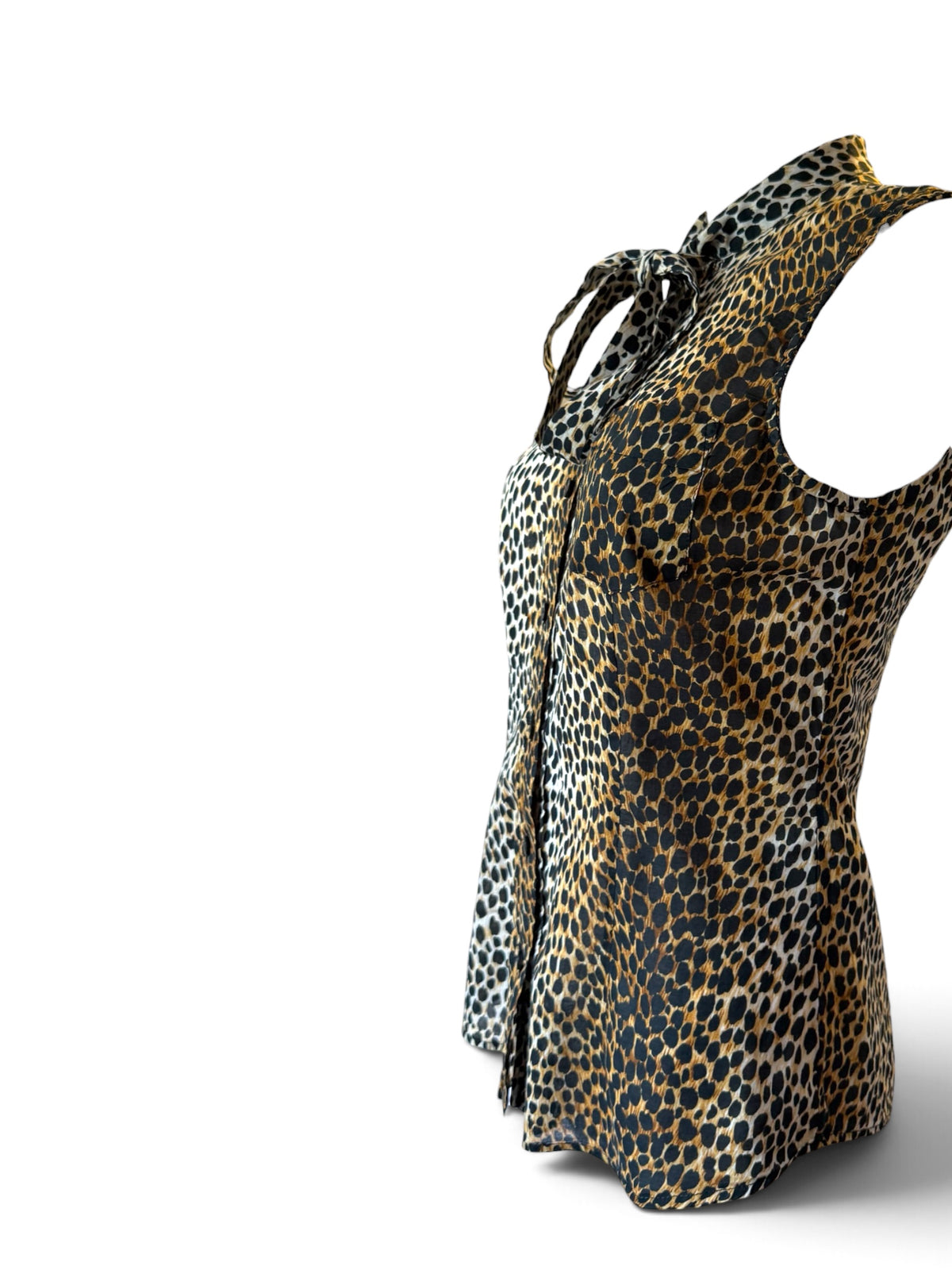 Dolce & Gabbana Sleeveless Leopard Print Pussy Bow Blouse in Cotton UK Size 10