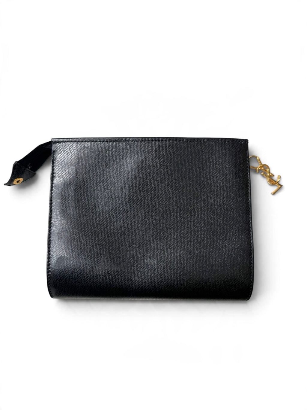 Yves Saint Laurent Navy Blue Pebbled Leather Pouch with Gold YSL Logo | Made in France