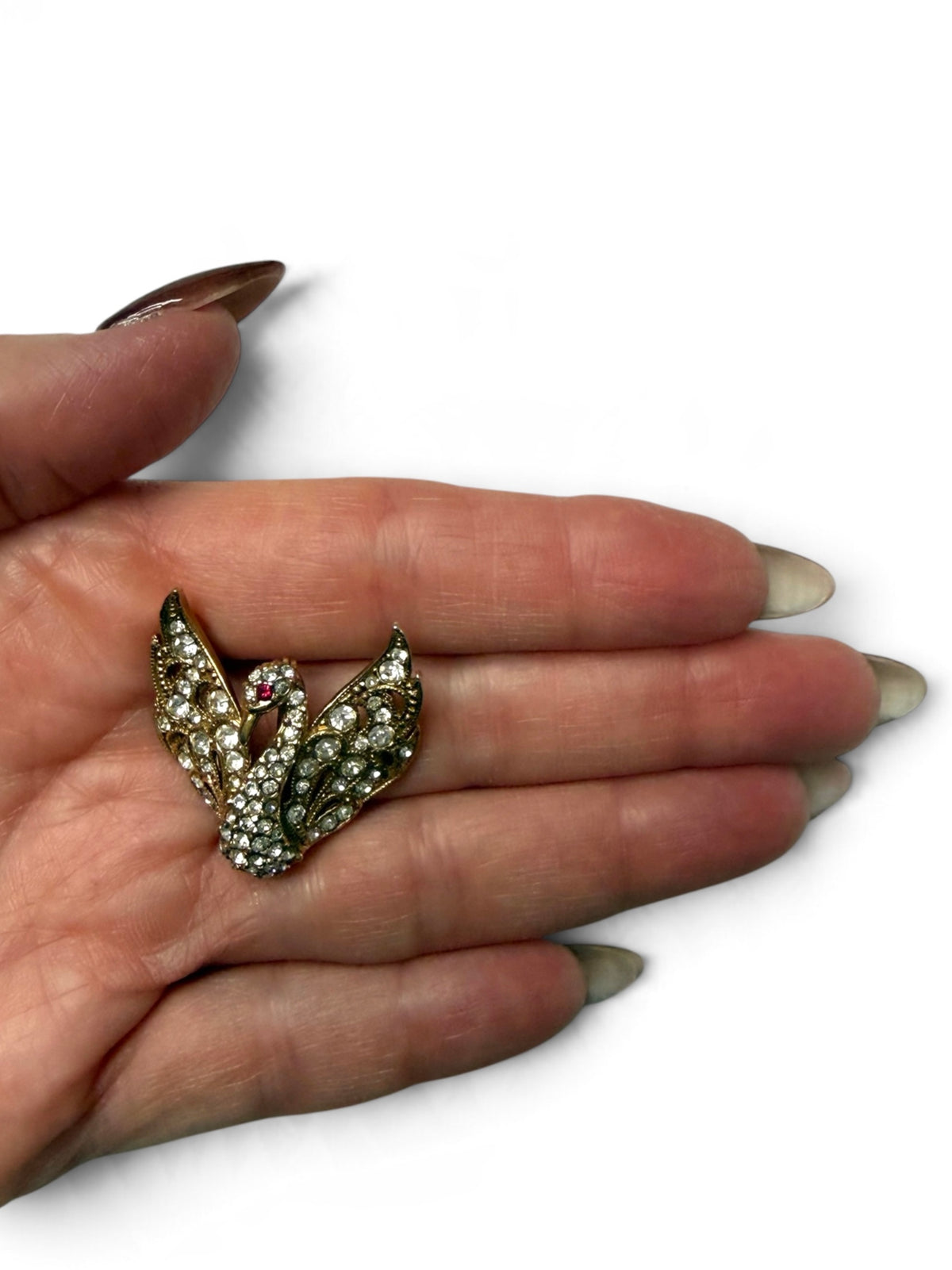 Attwood & Sawyer Vintage 22ct Gold Plated Swan Brooch with Swarovski Crystals