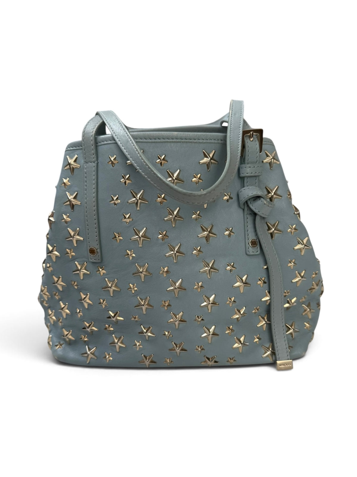 Jimmy Choo Sasha Powder Blue Leather Tote, Gold Star Studs, Made in Italy, circa 2016–2017