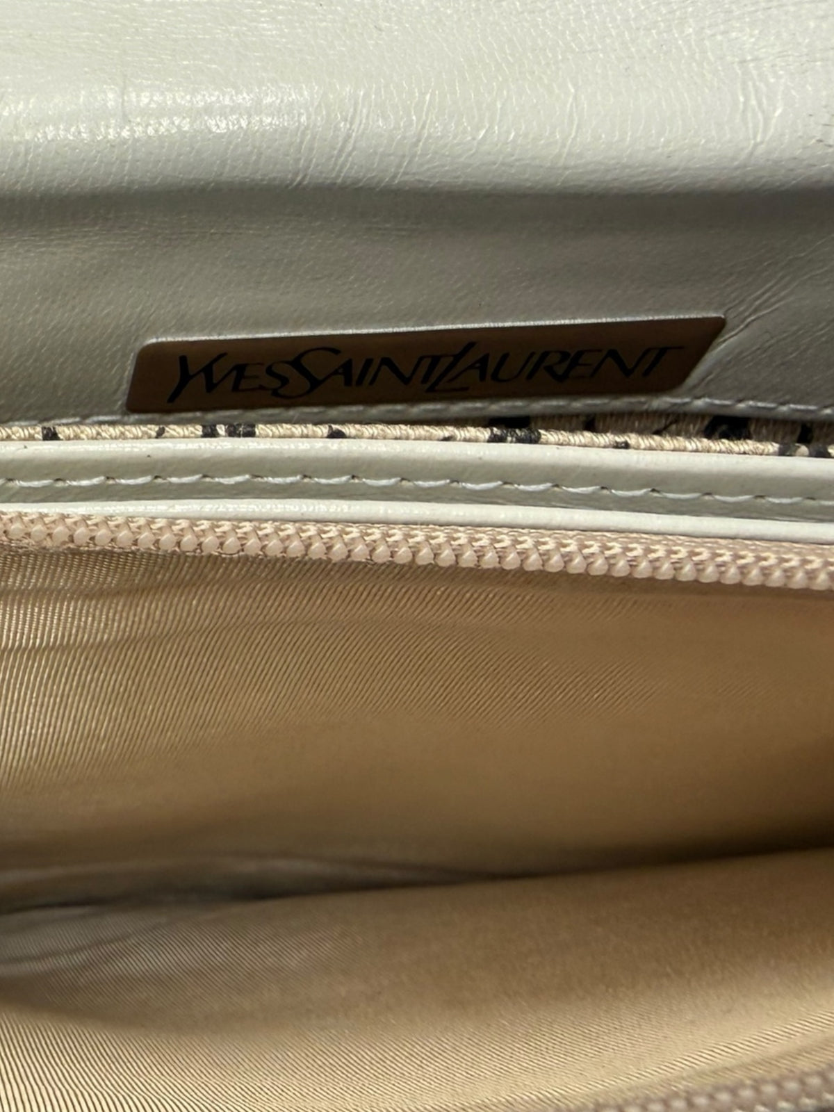 Yves Saint Laurent Pale Grey Chevron Quilted Leather Envelope Clutch, circa 1980s