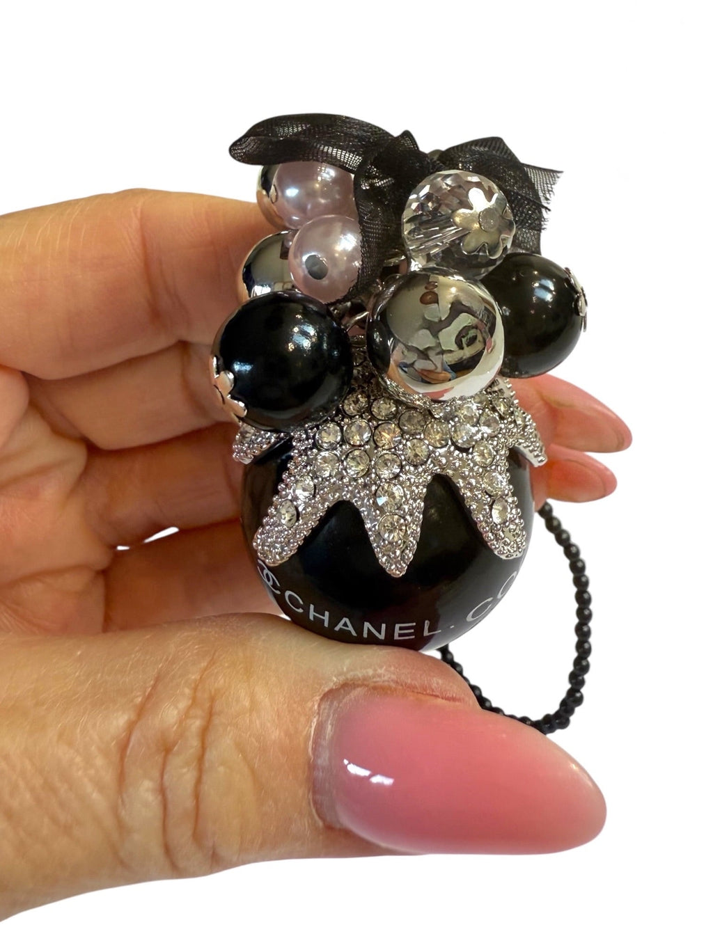 Chanel Black Bead Crystal and Pearl Pendant Necklace