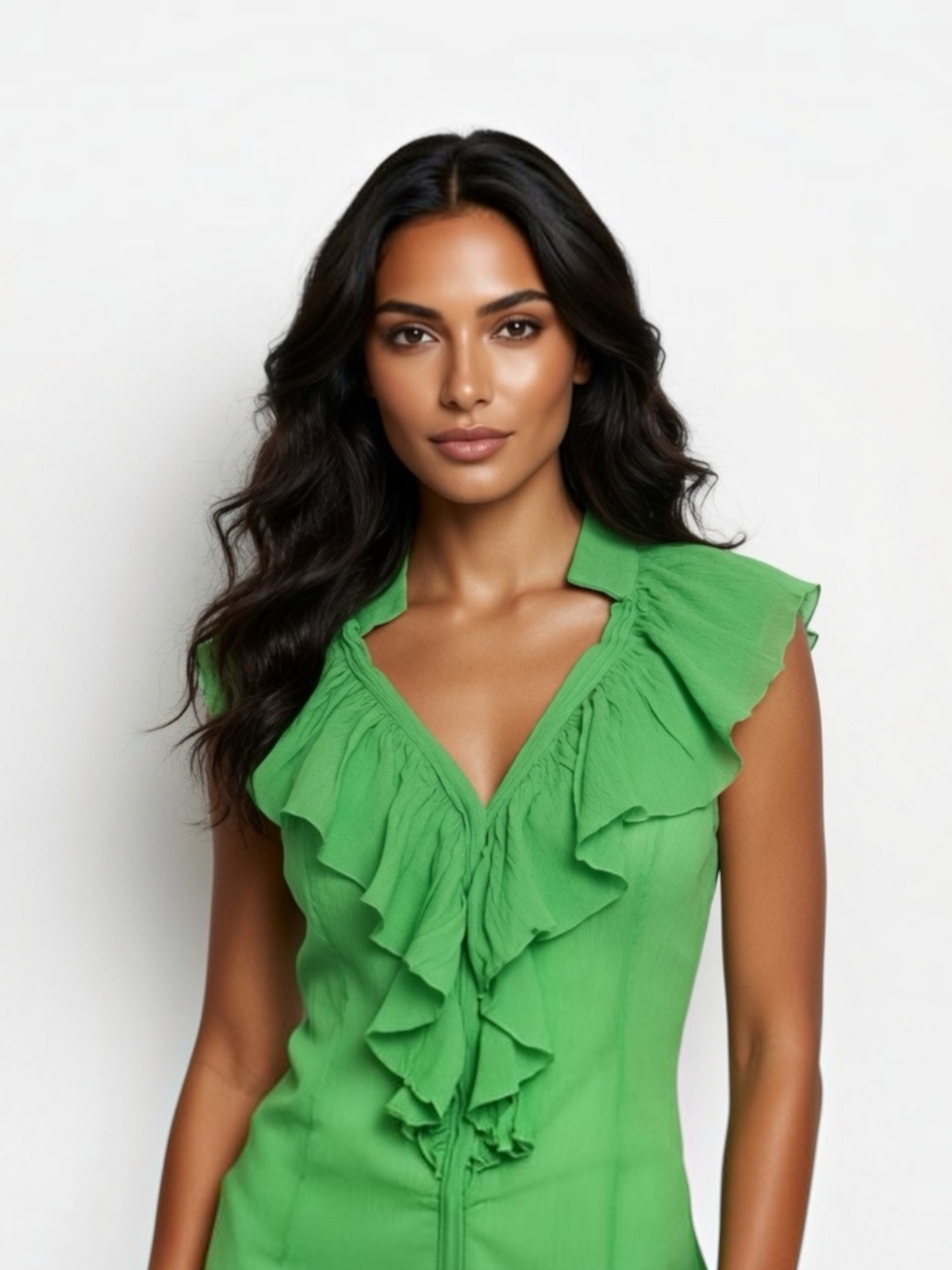 Gianni Versace Couture Lime Green Silk Ruffle Blouse