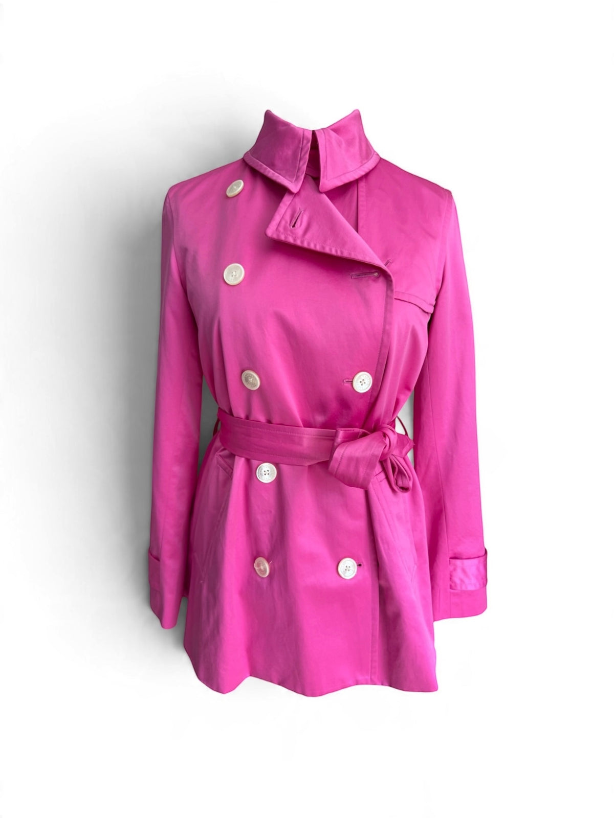 Lauren by Ralph Lauren Women’s Hot Pink Double-Breasted Trench Coat with Belt, Size M