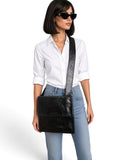 Chanel Vintage Black Leather Messenger Shoulder Bag with Embossed Logo – Made in Italy