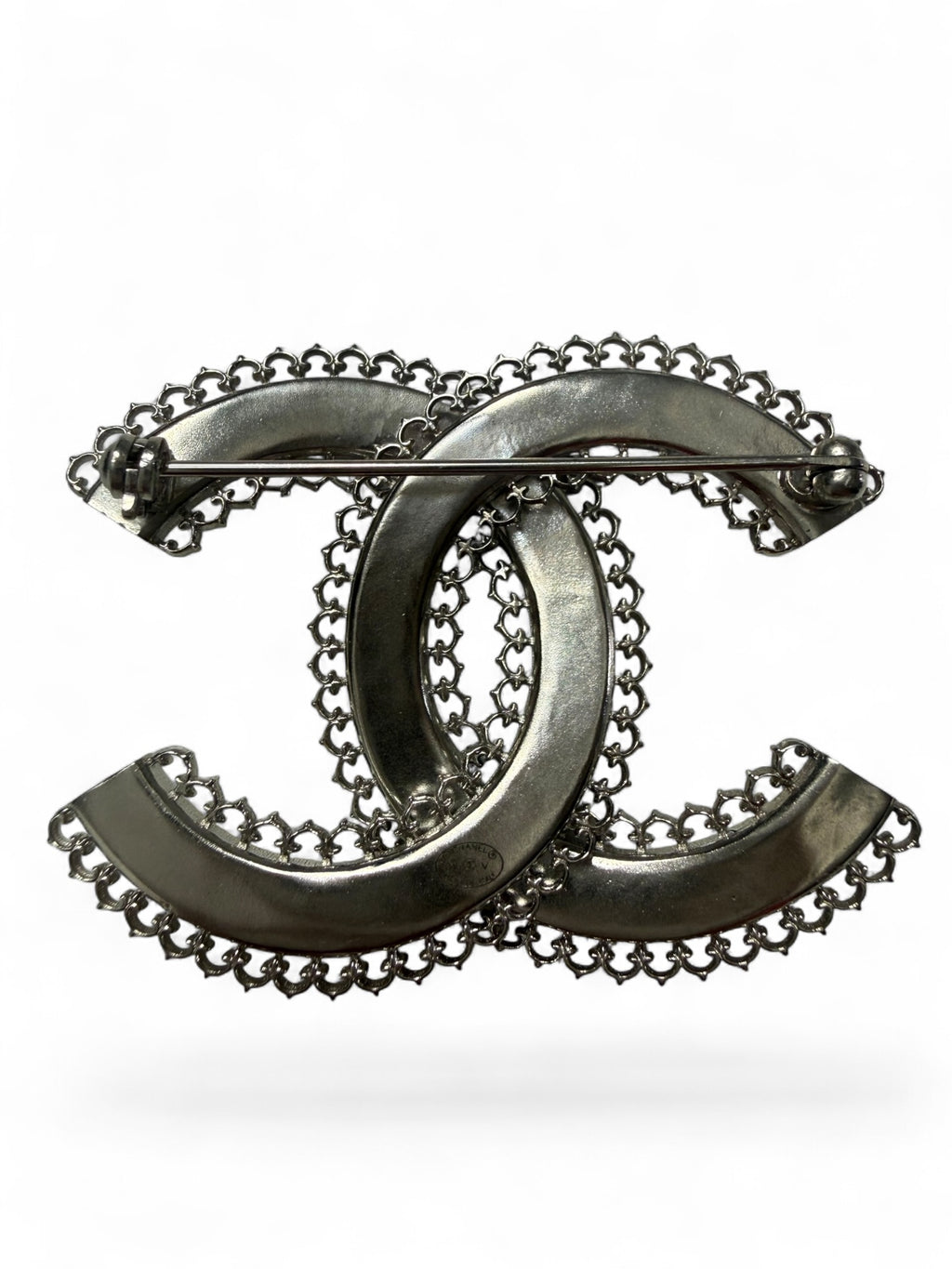 Chanel Silver-Tone Interlocking CC Filigree Brooch, B16, Made in Italy