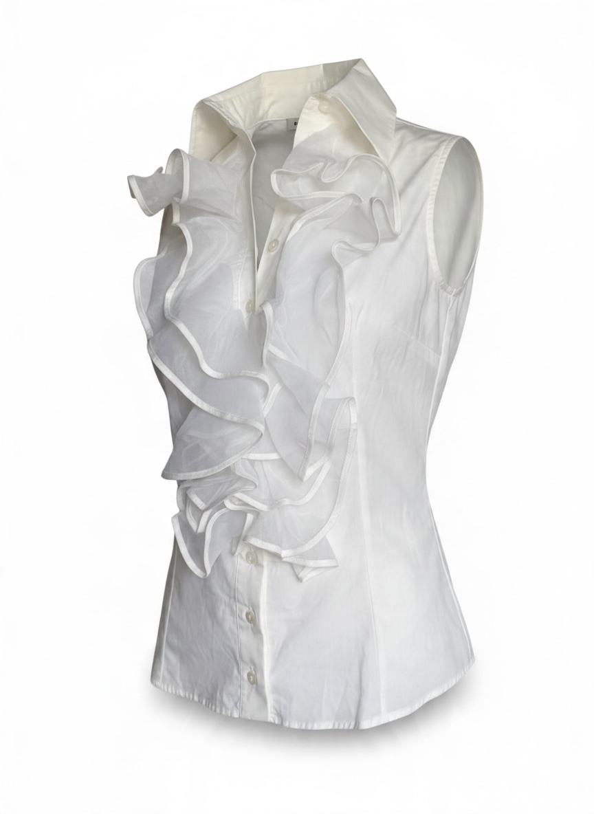 Anne Fontaine Isabelle Sleeveless White Ruffled Blouse – Size 42 | Made in France