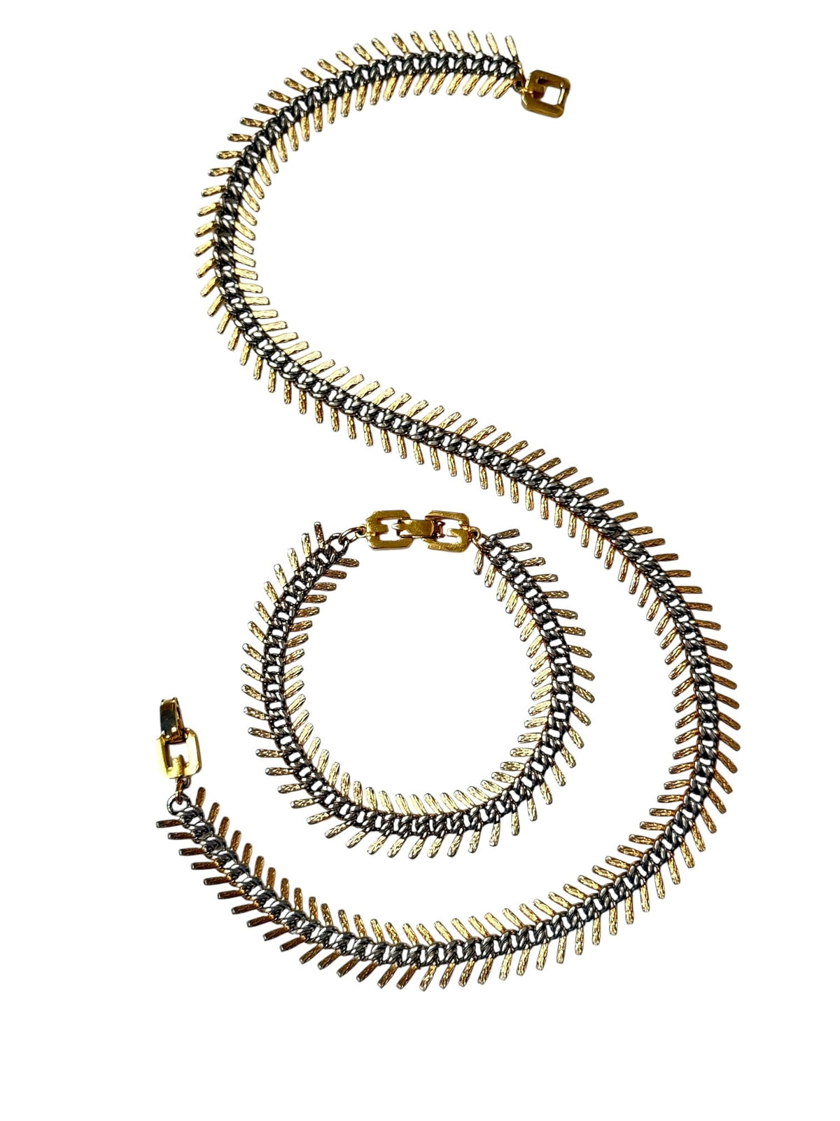 Givenchy Silver and Gold Tone Choker Necklace and Bracelet