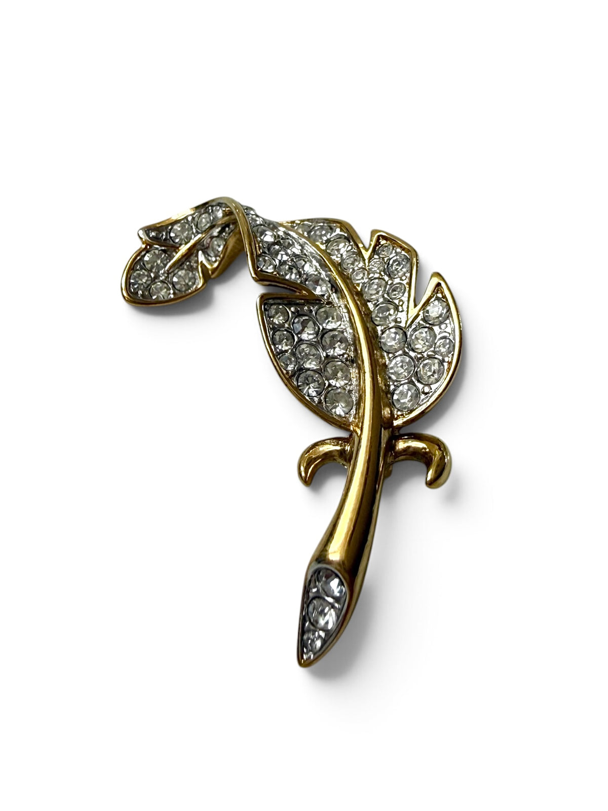 Vintage Attwood & Sawyer Gold-Tone Crystal Feather Brooch