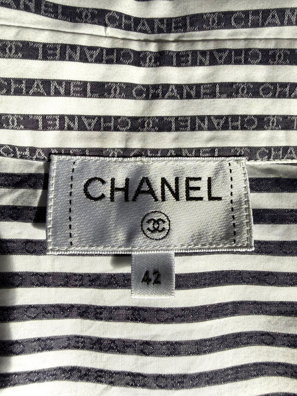 Chanel Logo Stripe Long Sleeve Shirt – 100% Cotton – Size 42 – Made in Italy – LegitGrails Authenticated