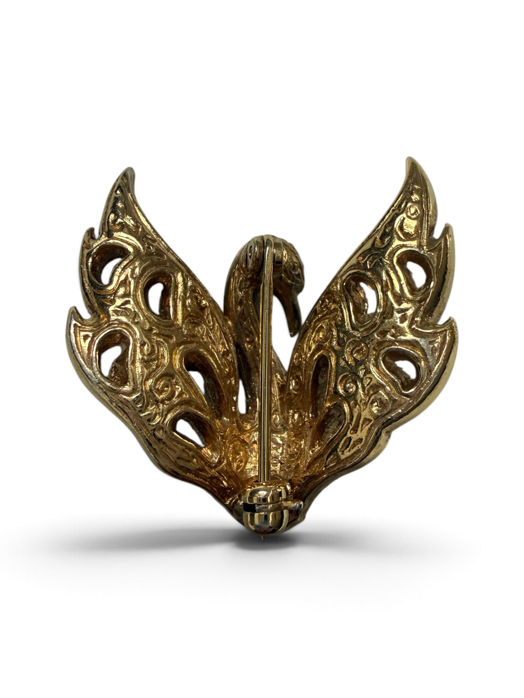 Attwood & Sawyer Vintage 22ct Gold Plated Swan Brooch with Swarovski Crystals