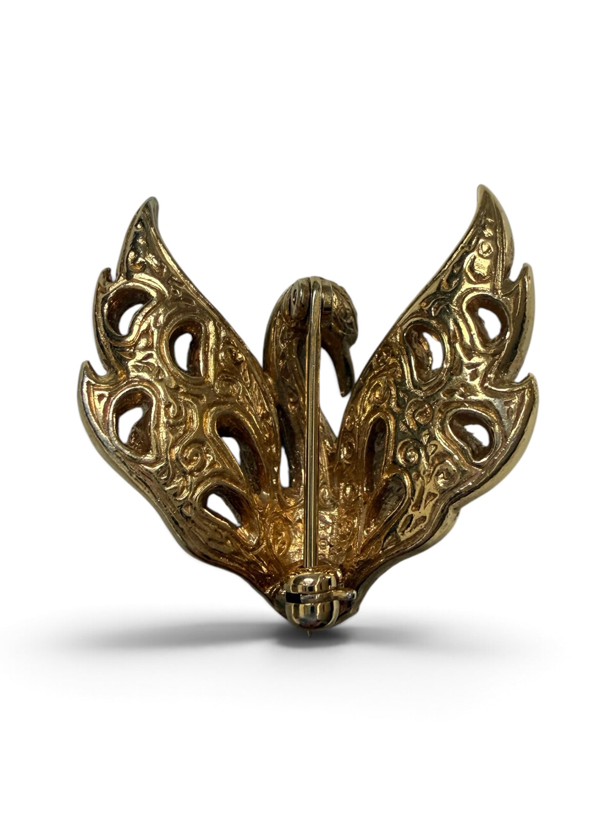 Attwood & Sawyer Vintage 22ct Gold Plated Swan Brooch with Swarovski Crystals
