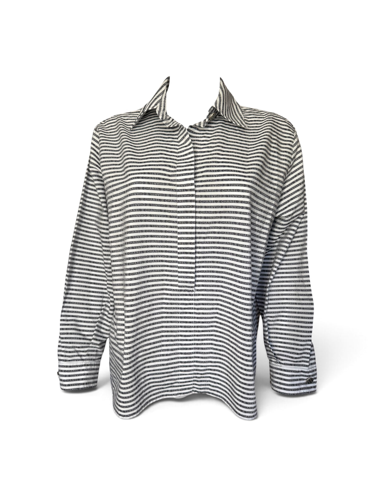 Chanel Logo Stripe Long Sleeve Shirt – 100% Cotton – Size 42 – Made in Italy – LegitGrails Authenticated