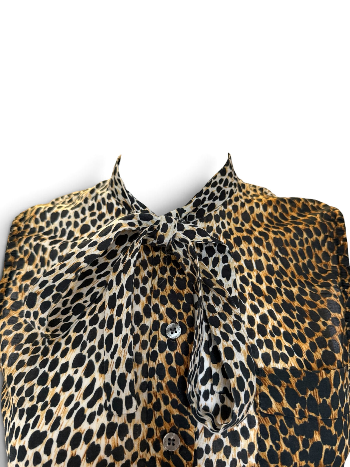 Dolce & Gabbana Sleeveless Leopard Print Pussy Bow Blouse in Cotton UK Size 10
