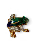 Vintage Attwood and Sawyer 22ct Gold Plated Green Enamel & Swarovski Crystal Frog Brooch (Circa 1980s–1990s)