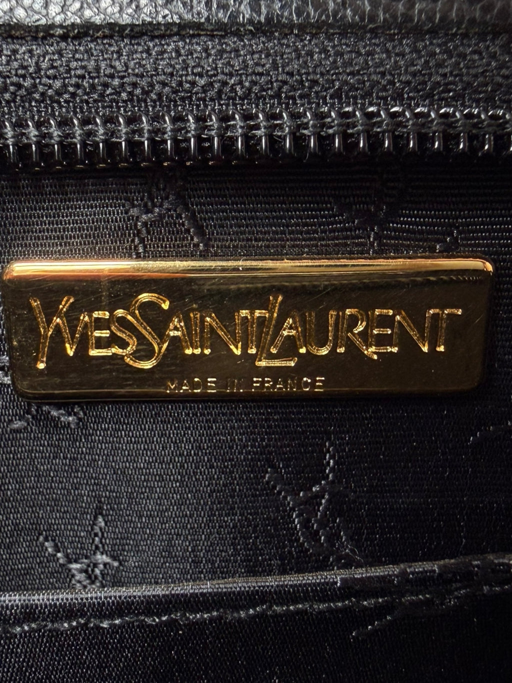 Yves Saint Laurent Navy Blue Pebbled Leather Pouch with Gold YSL Logo | Made in France