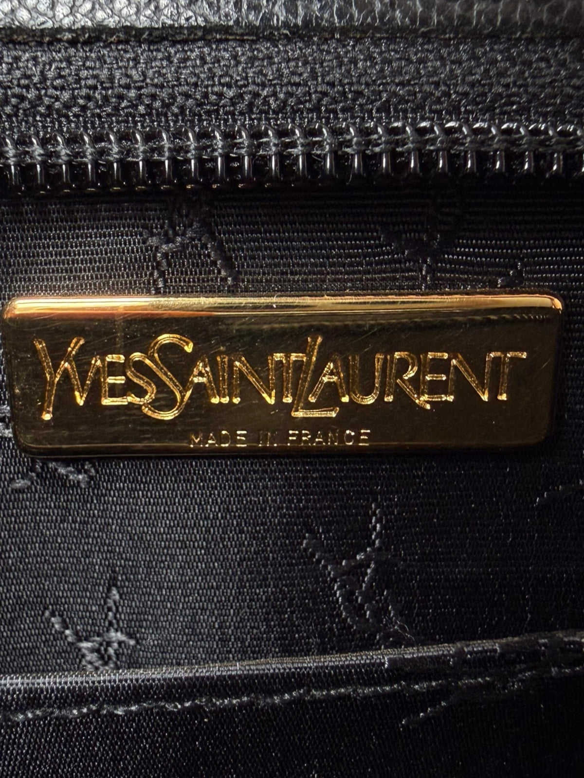 Yves Saint Laurent Navy Blue Pebbled Leather Pouch with Gold YSL Logo | Made in France