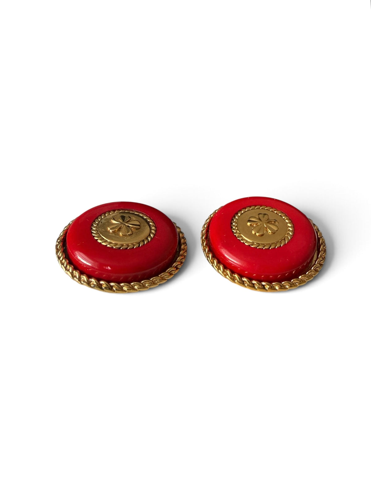 Chanel Large Four Leaf Clover Red Resin Clip On Earrings