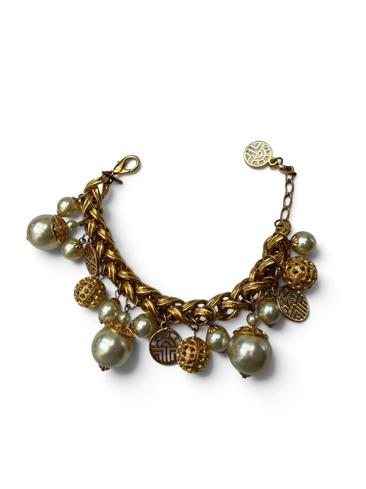 Vintage Louis Féraud Bijoux Gold Pearl Charm Bracelet