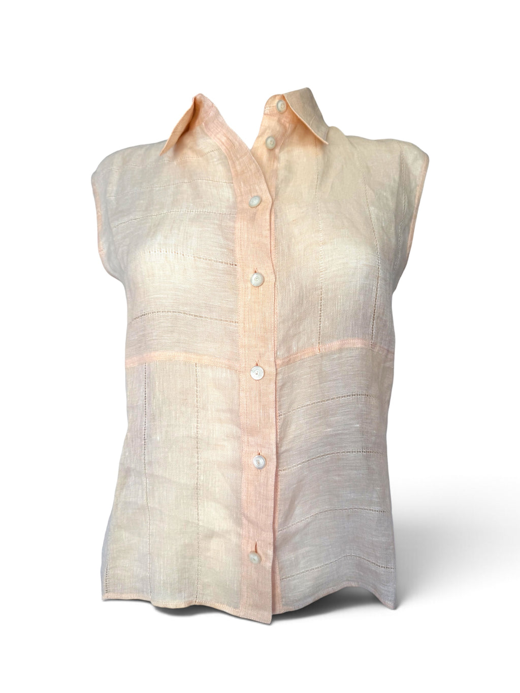 Chanel Sleeveless Linen Blouse – Soft Peach, Size 40 (Made in Italy, Circa 1999)