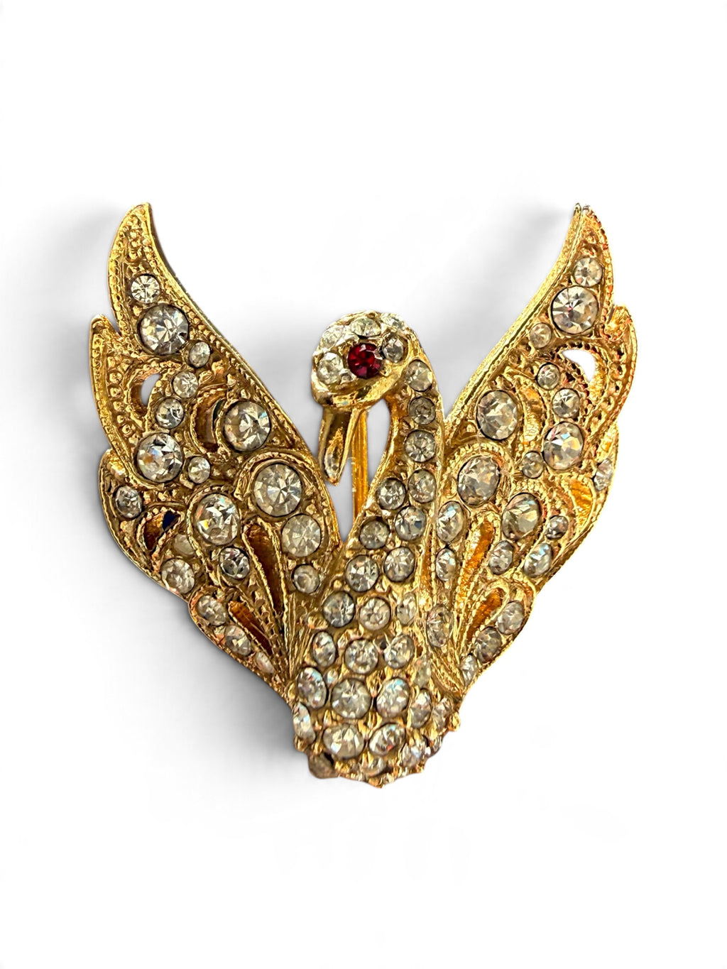 Attwood & Sawyer Vintage 22ct Gold Plated Swan Brooch with Swarovski Crystals