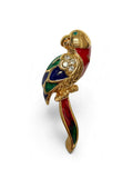 Vintage Attwood and Sawyer Small 22ct Gold Plated & Swarovski Crystal Parrot Brooch (1980s)