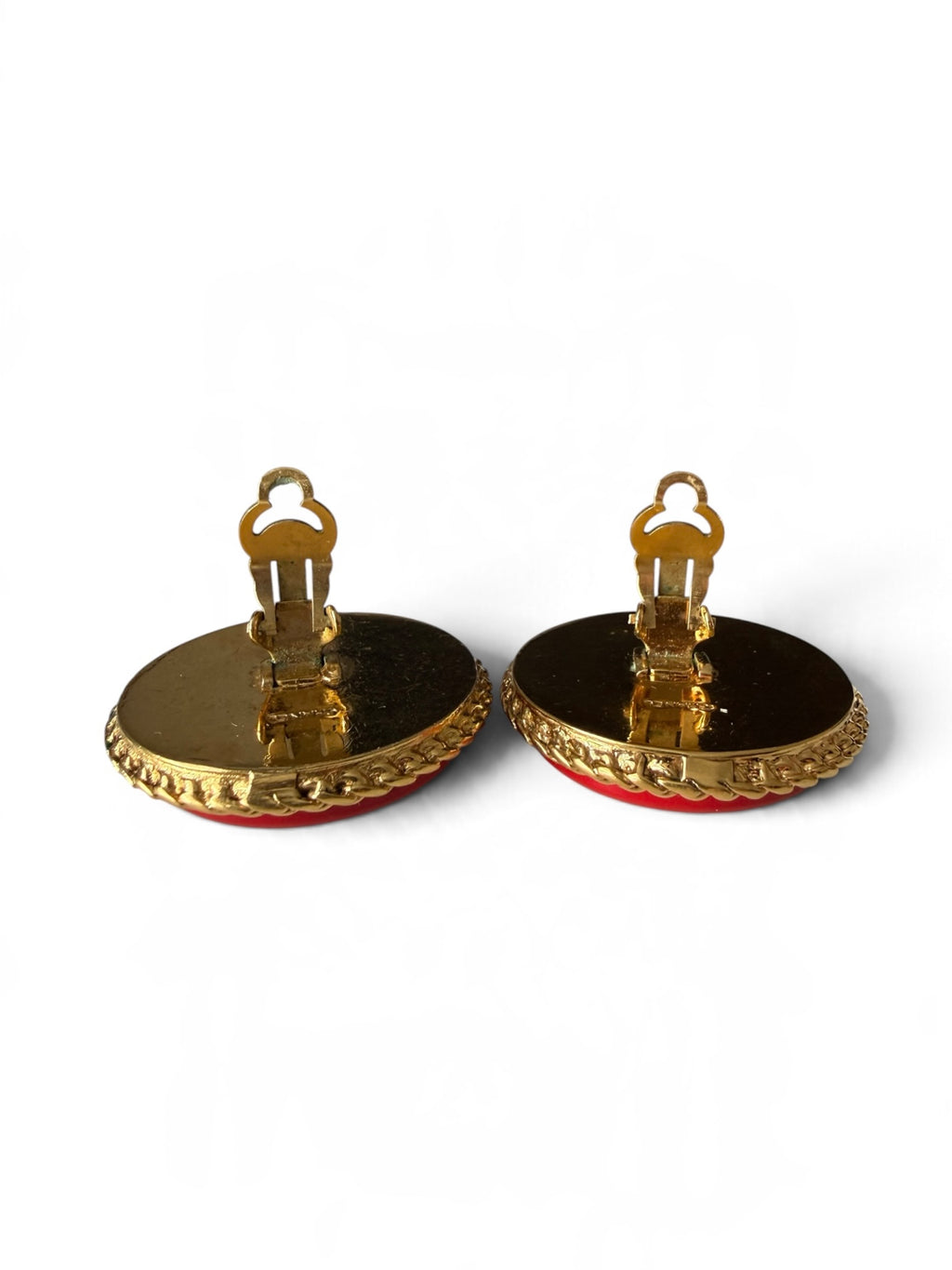 Chanel Large Four Leaf Clover Red Resin Clip On Earrings