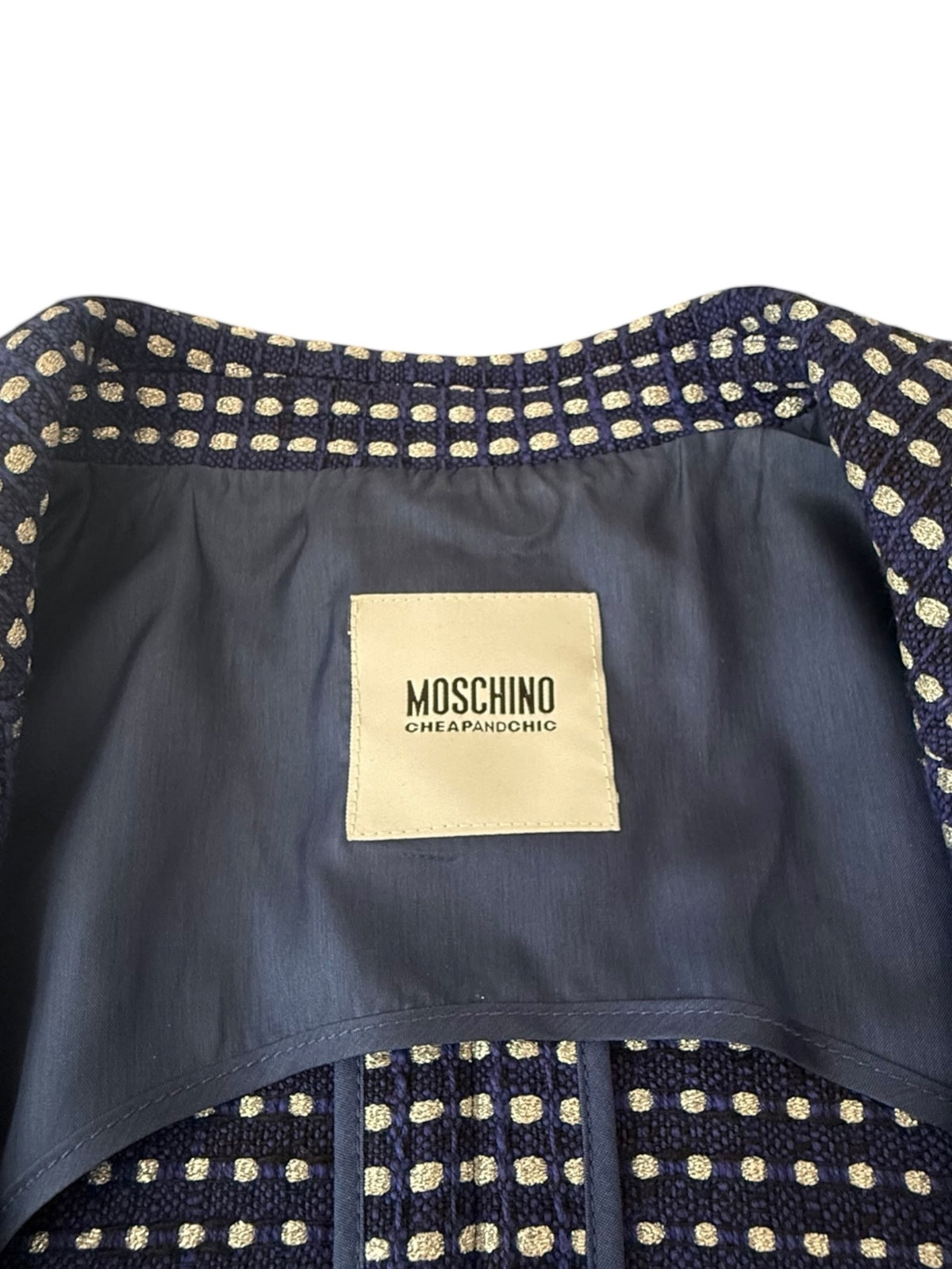 Vintage Moschino Cheap & Chic Navy Blue Check Blazer Jacket Size UK 12