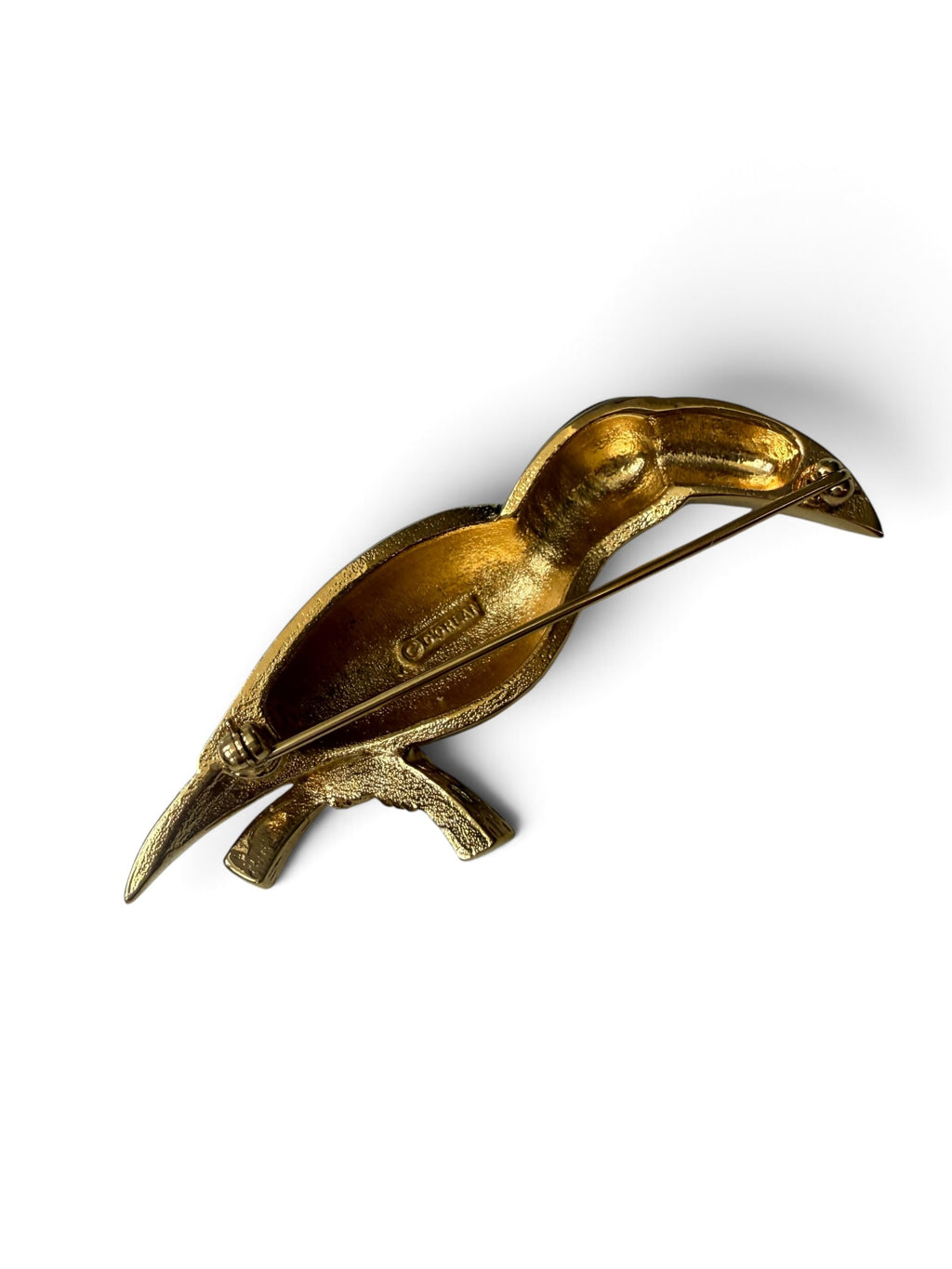 Vintage 1980s D’Orlan Signed 22ct Triple Gold-Plated Enamel & Swarovski Crystal Toucan Bird Brooch